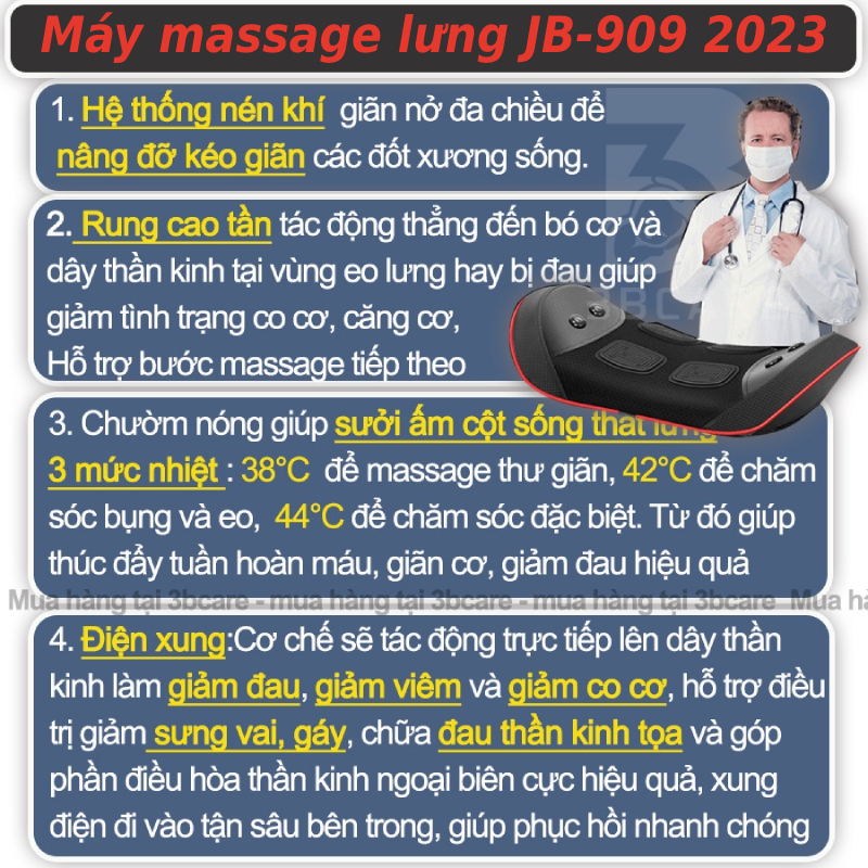 Máy đệm gối massage lưng cổ vai gáy, đệm máy massage lưng da năng dành cho người thoát vị địa đệm thoái hóa cột sống