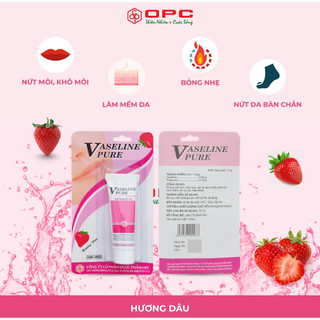 VASELINE PURE OPC - TUÝP 10G HƯƠNG DÂU - DƯỠNG MÔI, DA TAY CHÂN, LÀM MỀM VẾT CHAI