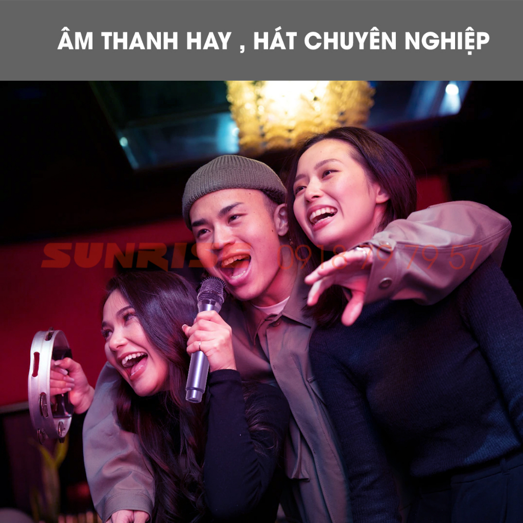 Micro đa năng không dây karaoke cho loa kéo, Amply, Mixer chính hãng Sunrise A-1.2, Mic karaoke hút giọng, chống hú