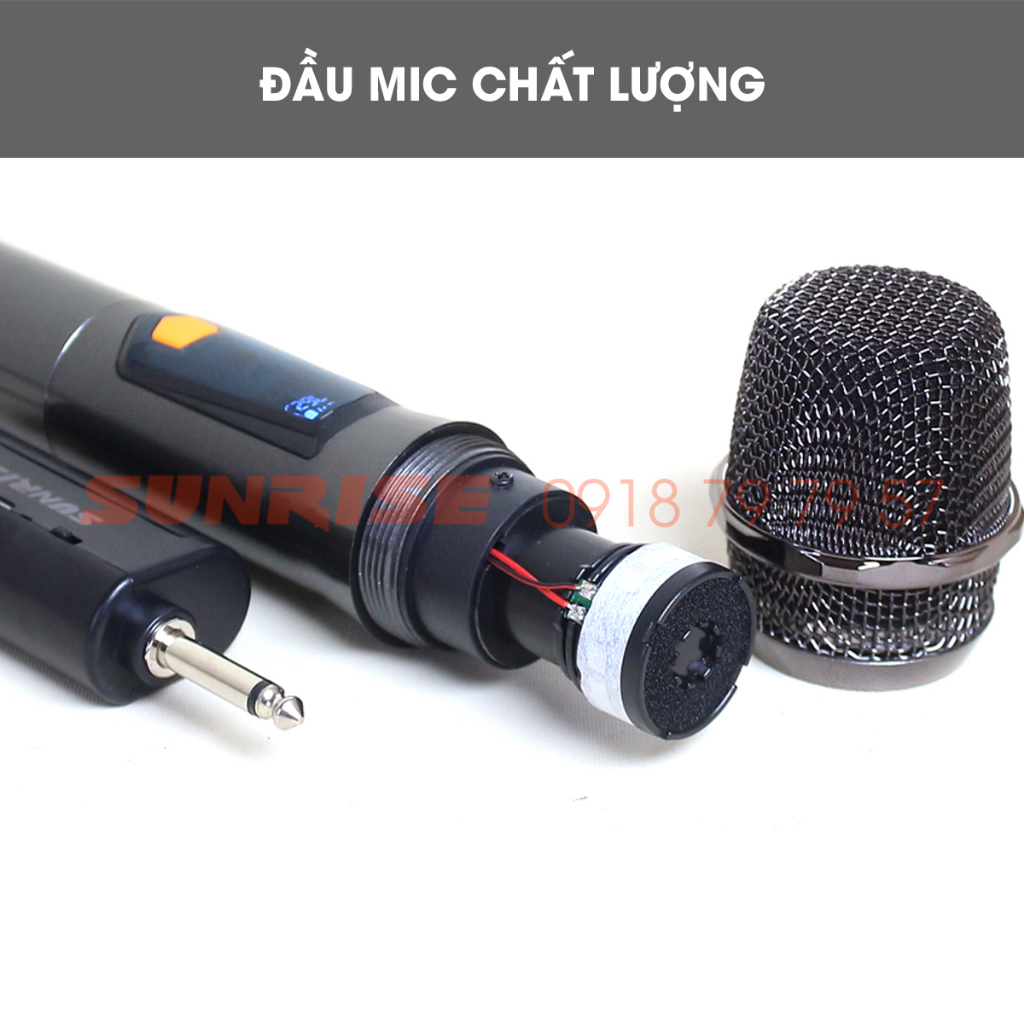 Micro đa năng không dây karaoke cho loa kéo, Amply, Mixer chính hãng Sunrise A-1.2, Mic karaoke hút giọng, chống hú