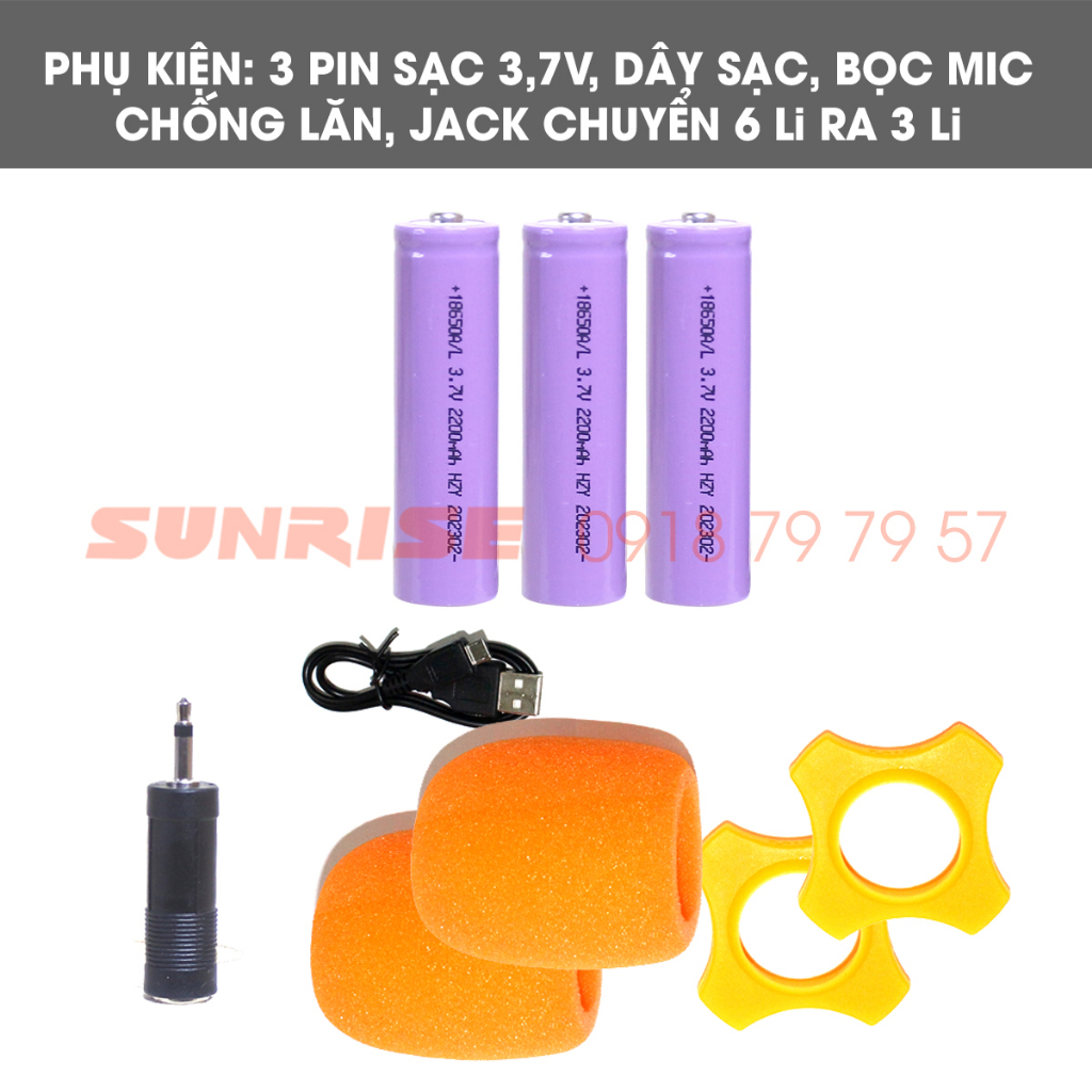 Micro đa năng không dây karaoke cho loa kéo, Amply, Mixer chính hãng Sunrise A-1.2, Mic karaoke hút giọng, chống hú