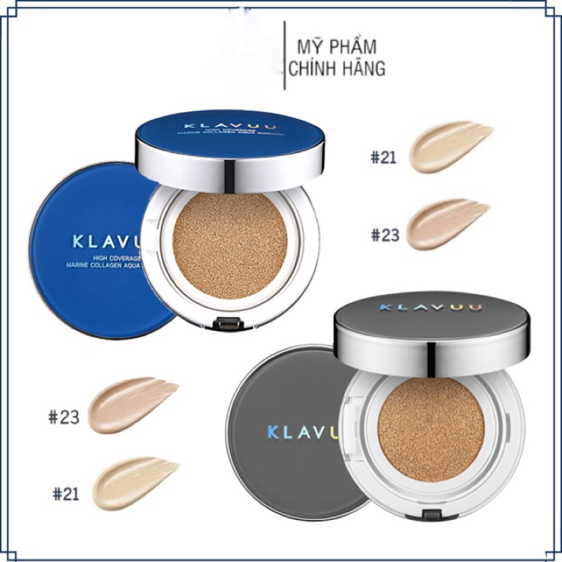Phấn nước Cushion KLAVUU Urban Pearlsation SPF 50+ mầu ghi và xanh hàng chính hãng Korea 2 lõi thay thế