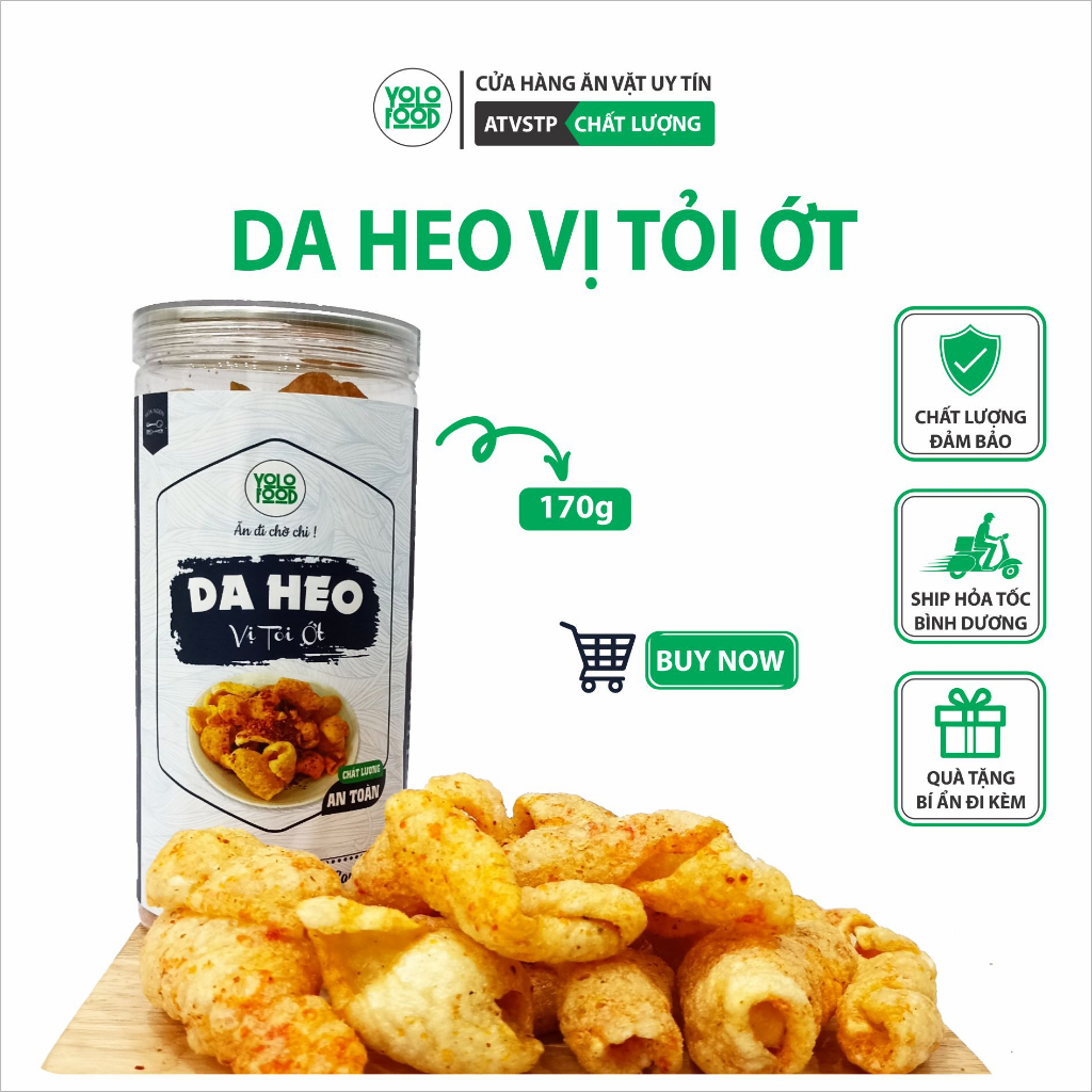 Da heo tỏi ớt 170g YOLOFOOD đồ ăn vặt, ngon, chất lượng, da heo ...