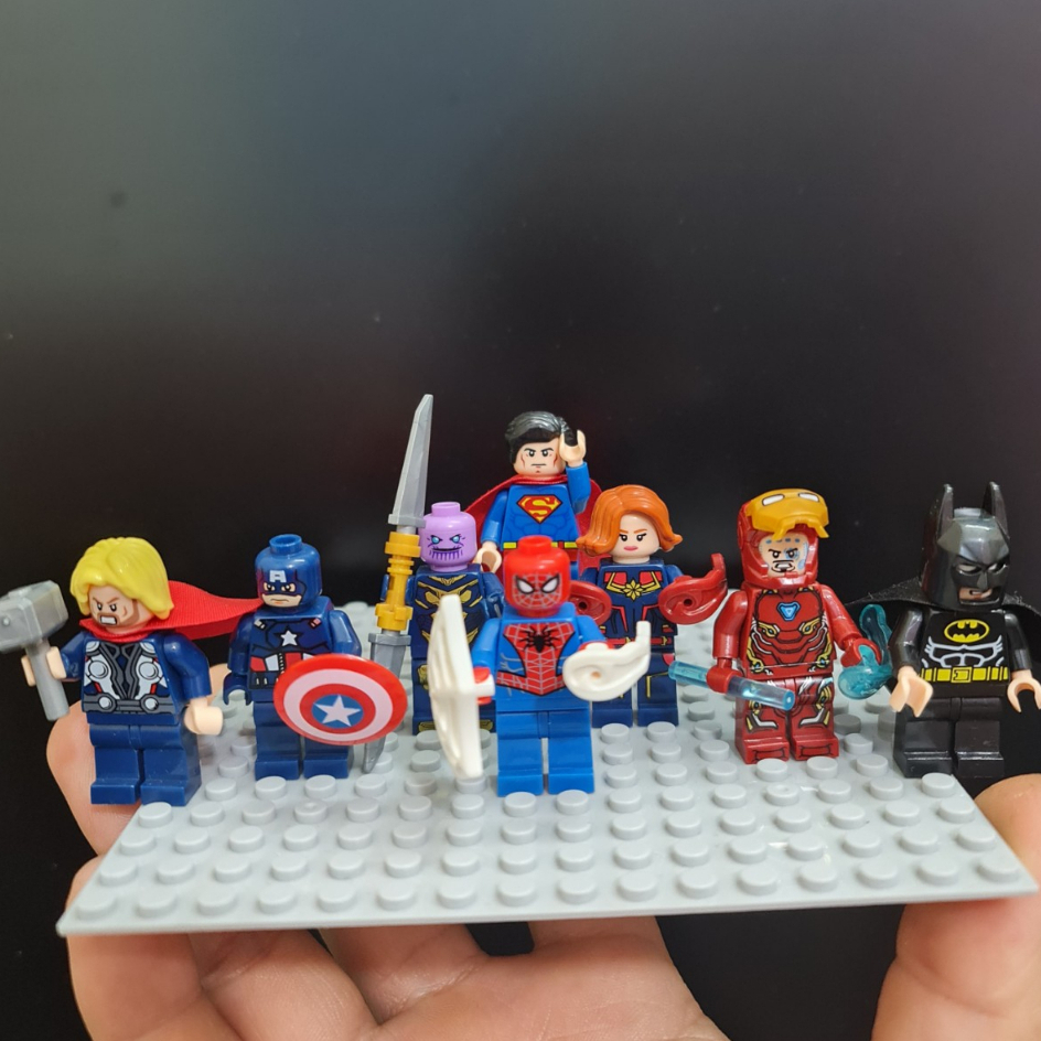 Đồ chơi  lắp ráp Mô hình mini figures combo 8 nhân vật Siêu Anh Hùng Mavel DC kèm tấm lót 16x16