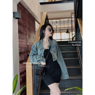 Áo khoác jean croptop tay dài túi nắp!