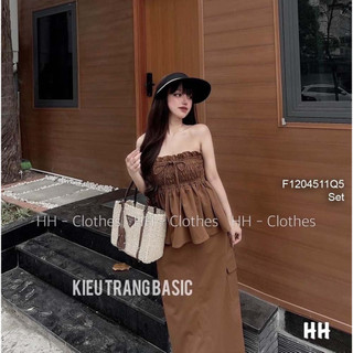 Set áo quây tùng xòe kèm chân váy xẻ tà sau