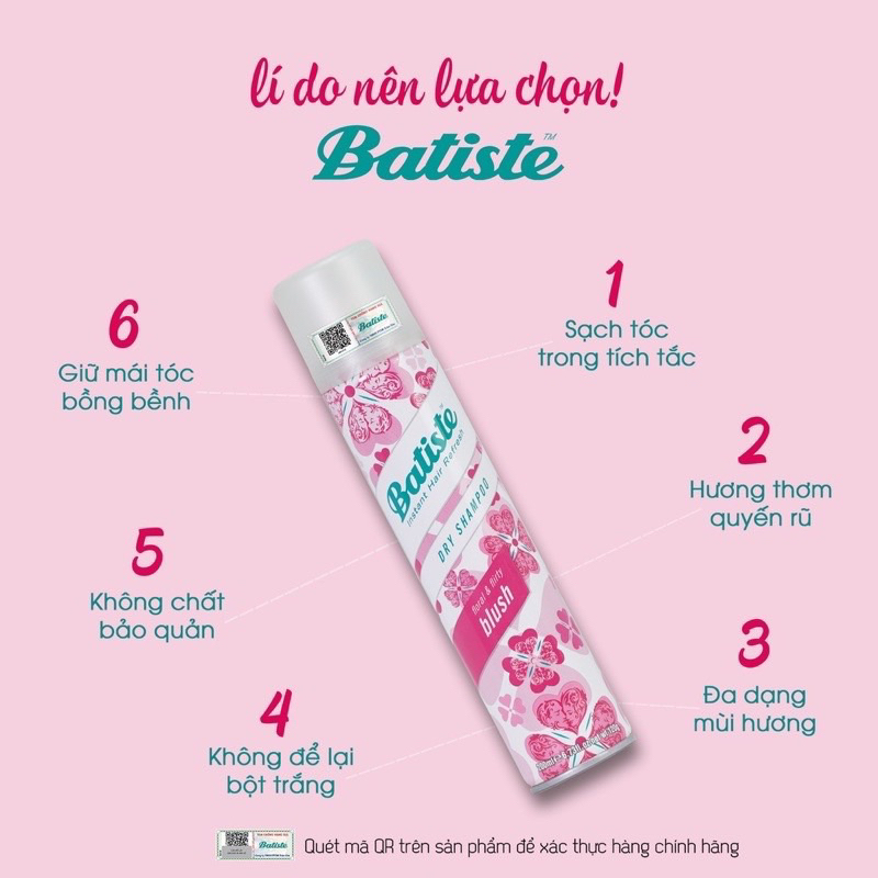Dầu gội khô  UK BATISTE 🇬🇧 200ml  dầu gội khô