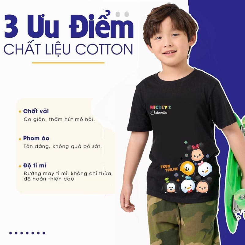 Áo thun cộc tay hình Mickey Friends cho bé trai bé gái,áo phông TANOSA cho bé chất cotton size 13-33kg