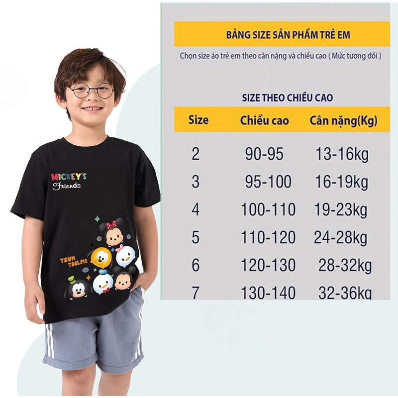 Áo thun cộc tay hình Mickey Friends cho bé trai bé gái,áo phông TANOSA cho bé chất cotton size 13-33kg