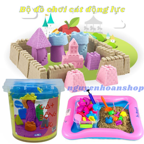 Bộ đồ chơi cho bé cát động lực Tacacol - Đủ bộ Khuôn + Bể + 1kg Cát - cát vi sinh an toàn cho trẻ