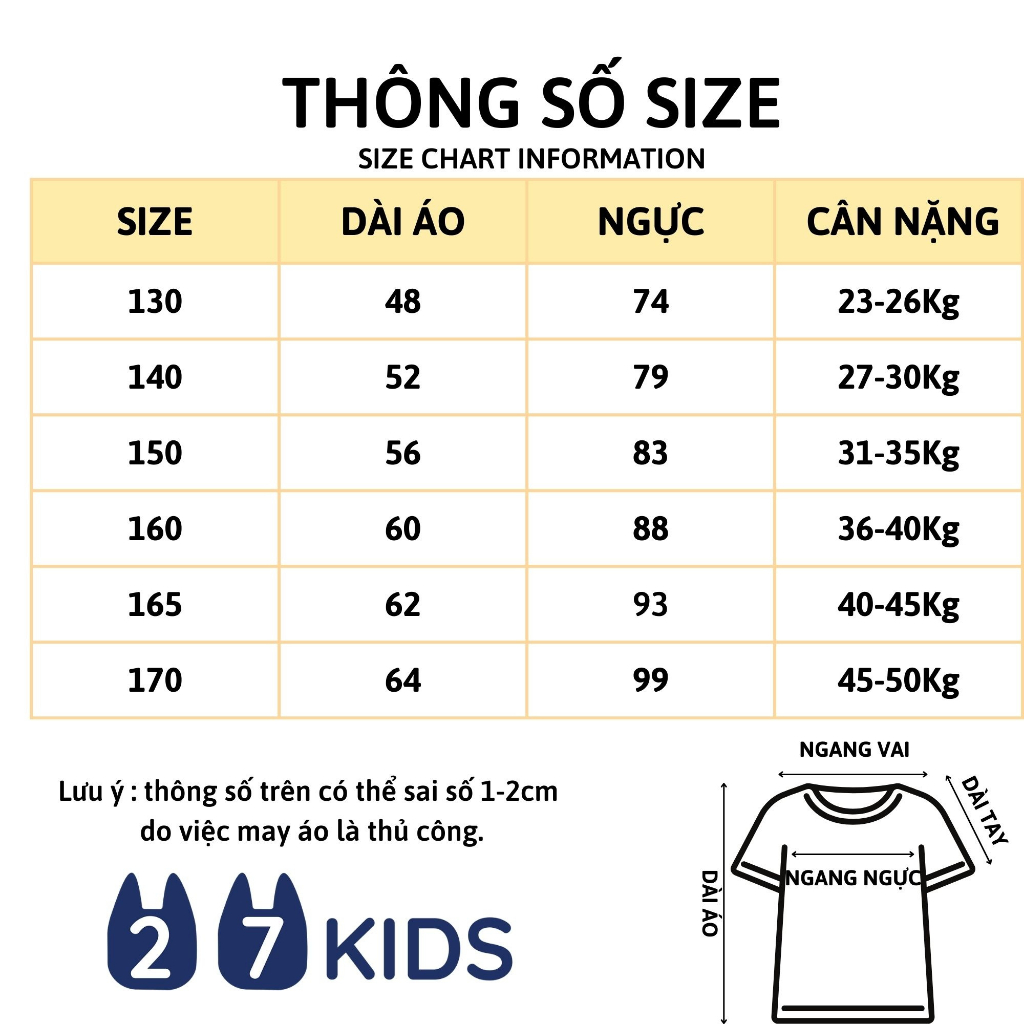 Áo thun bé trai bé gái ngắn tay size đại 27Kids cộc tshirt nam nữ cotton 180g cho trẻ từ 6-14 tuổi BSTS10