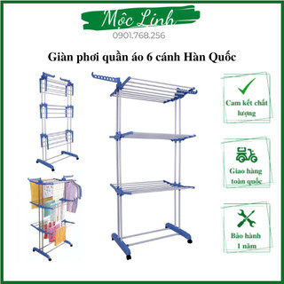 Khung treo quần áo 6 cánh có bánh xe - Giàn treo quần áo