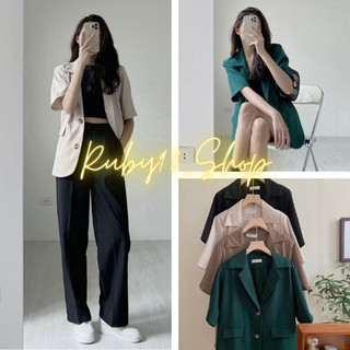 Áo Blazer nữ tay ngắn dáng rộng cổ vest, áo khoác ngoài Blazer nữ ngắn tay form rộng 2 cúc túi nắp Hàn Quốc