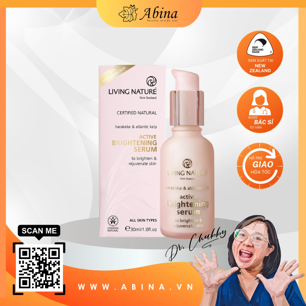 Serum hồng giảm thâm nám, mờ nhăn BAN NGÀY dành cho mọi loại da Living Nature Active Brightening Serum 30mL Dr Chubby