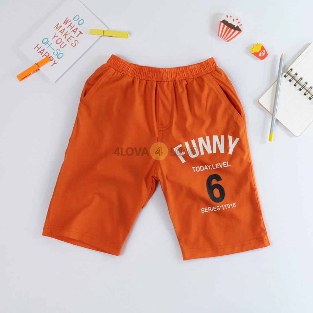 Quần short đùi bé trai 4LOVA Funny chất cotton thoáng mát kiểu dáng thể thao khoẻ khoắn size đại 30-42kg KID183