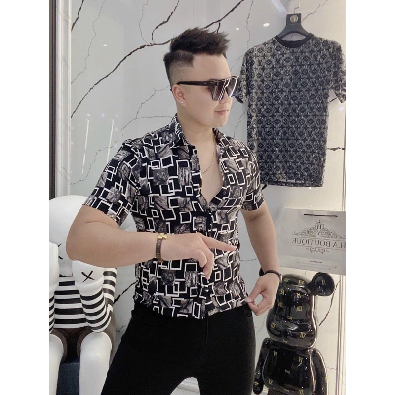 Áo Sơ Mi Nam Tay Ngắn Hoạ Tiết Chất Lụa Hàn Không Nhăn Mềm Mát | BigBuy360 - bigbuy360.vn