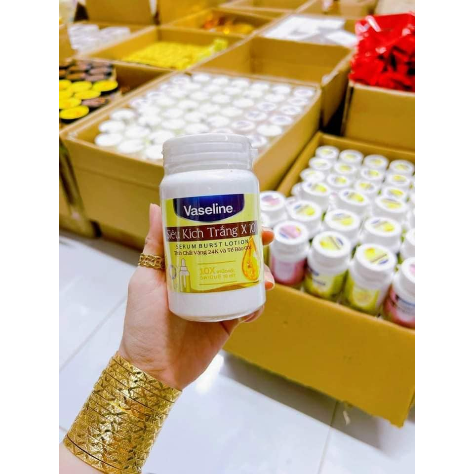 Siêu Kích trắng X10 Vaseline Thái Lan giúp da trắng nhanh gấp 10 lần tinh chất vàng và tế bào gốc màu vàng