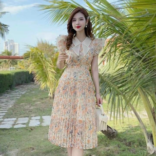 ĐẦM VOAN HOA DẬP LY PHỐI CỔ phong cách tiểu thư vintage -NPP TuanQuan1
