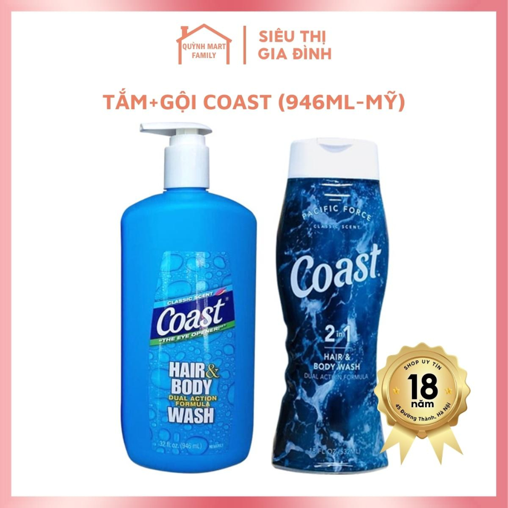 Sữa tắm gội Coast 946ml cho nam , sữa tắm coast 2 trong 1 dành cho nam giới