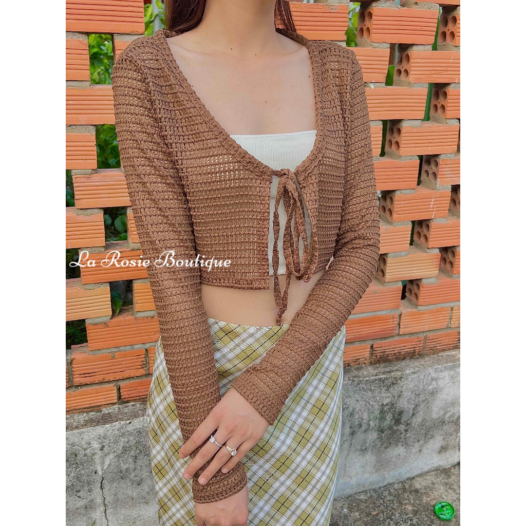 Áo khoác lưới croptop cardigan La Rosie Boutique co giãn form rộng phong cách Hàn Quốc