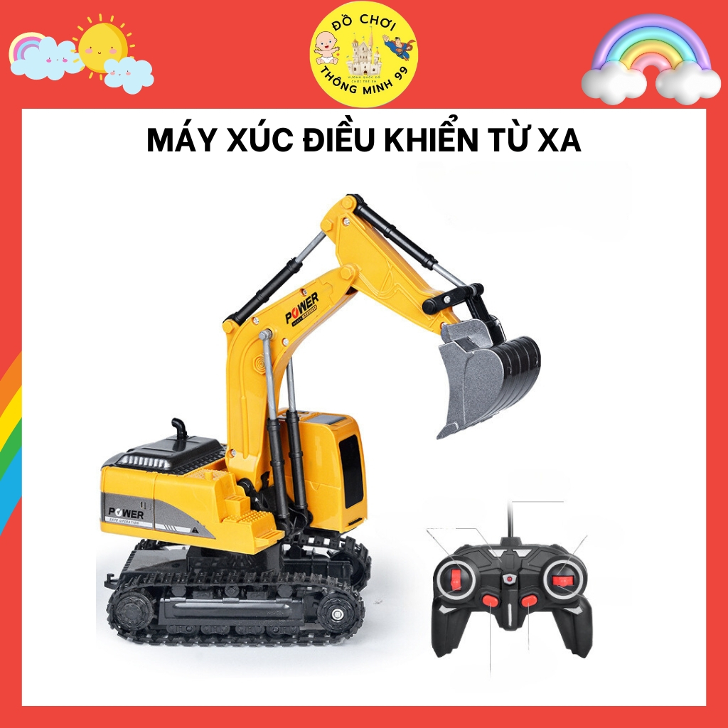 Máy xúc xe múc điều khiển từ xa pin sạc bánh xích, Đồ chơi xe công trình điều khiển từ xa cho bé
