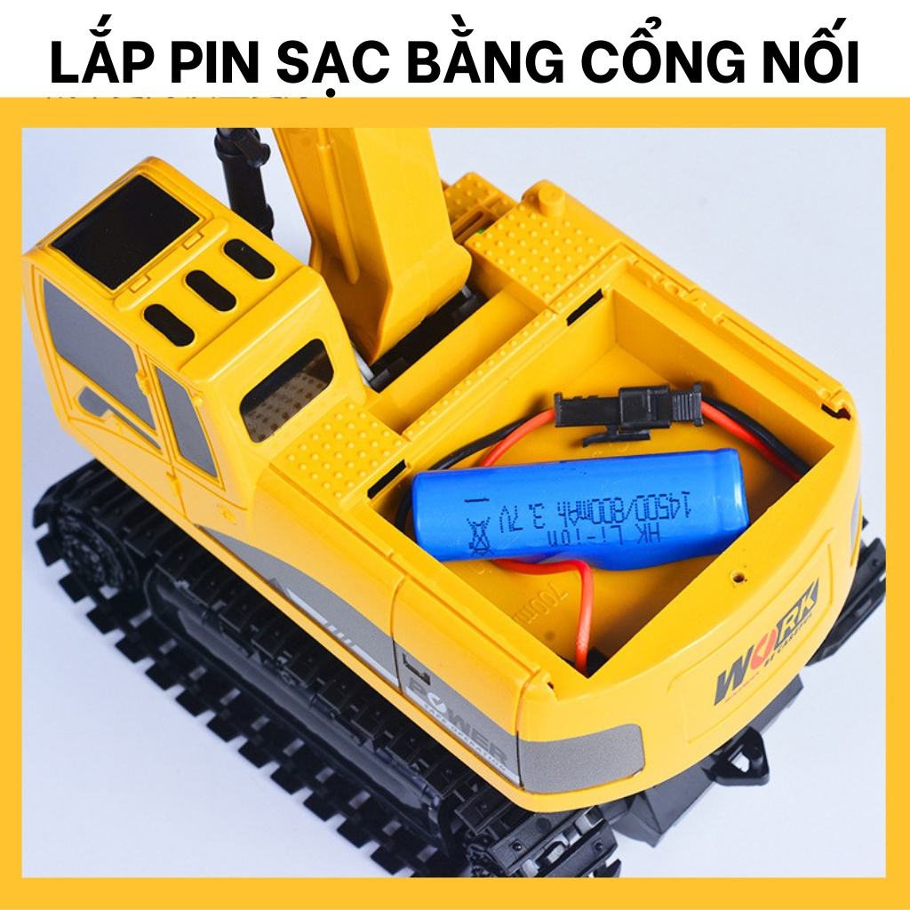 Máy xúc xe múc điều khiển từ xa pin sạc bánh xích, Đồ chơi xe công trình điều khiển từ xa cho bé