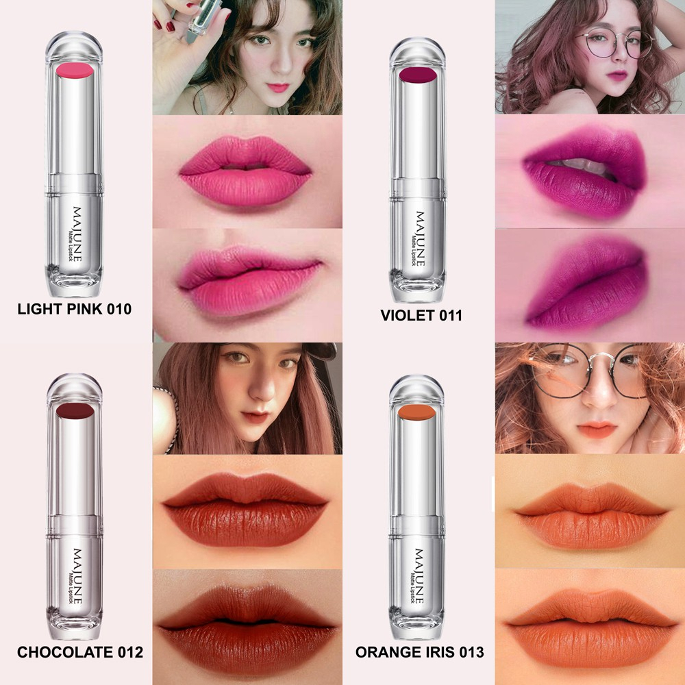 Son lì mịn môi thiên nhiên MAJUNE 3.5g màu 001 POPPY RED mềm mịn và lâu trôi