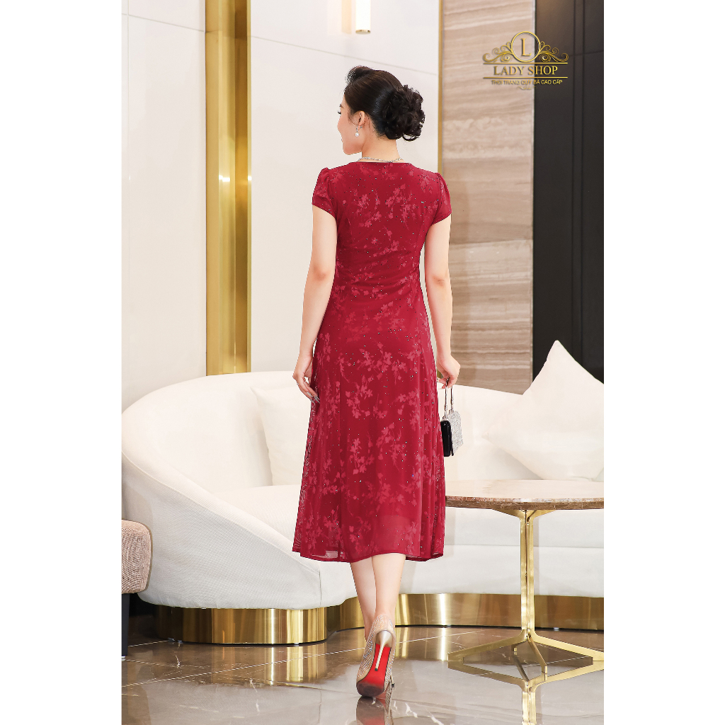 Đầm ren hoa mai cổ đá Ladyshop thời trang trung niên cao cấp T130