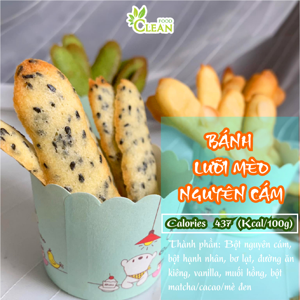 Bánh lưỡi mèo hạnh nhân nguyên cám ăn kiêng giảm cân tiểu đường 4 vị CleanFood