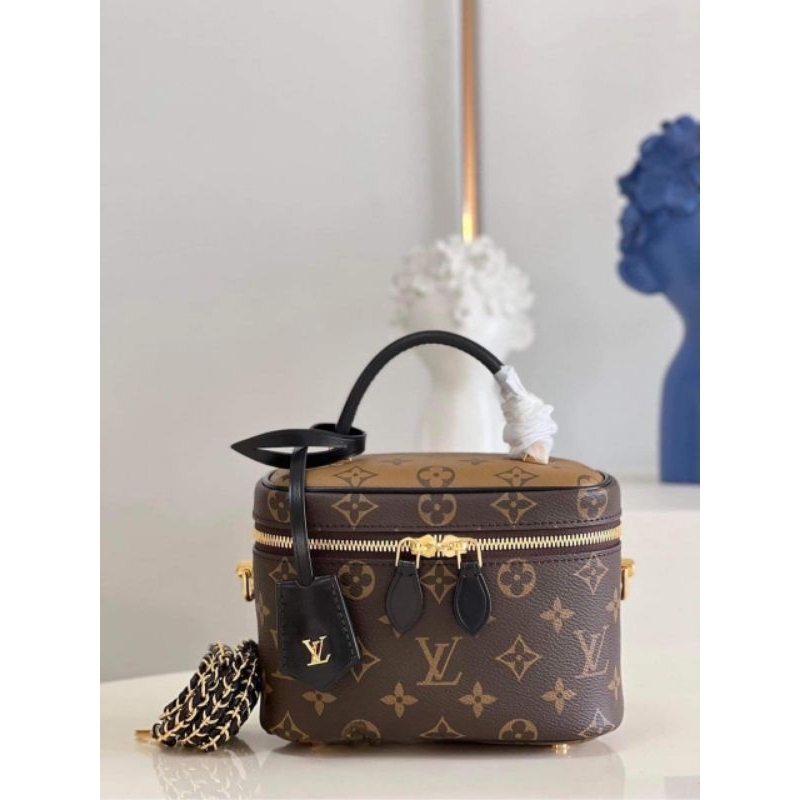 Túi xách nữ cao cấp LV Vanity hàng Super Vip da thật tay cầm làm theo chuẩn hịn sz19cm kèm khăn turban