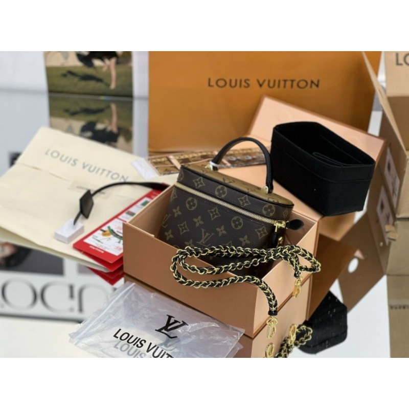 Túi xách nữ cao cấp LV Vanity hàng Super Vip da thật tay cầm làm theo chuẩn hịn sz19cm kèm khăn turban