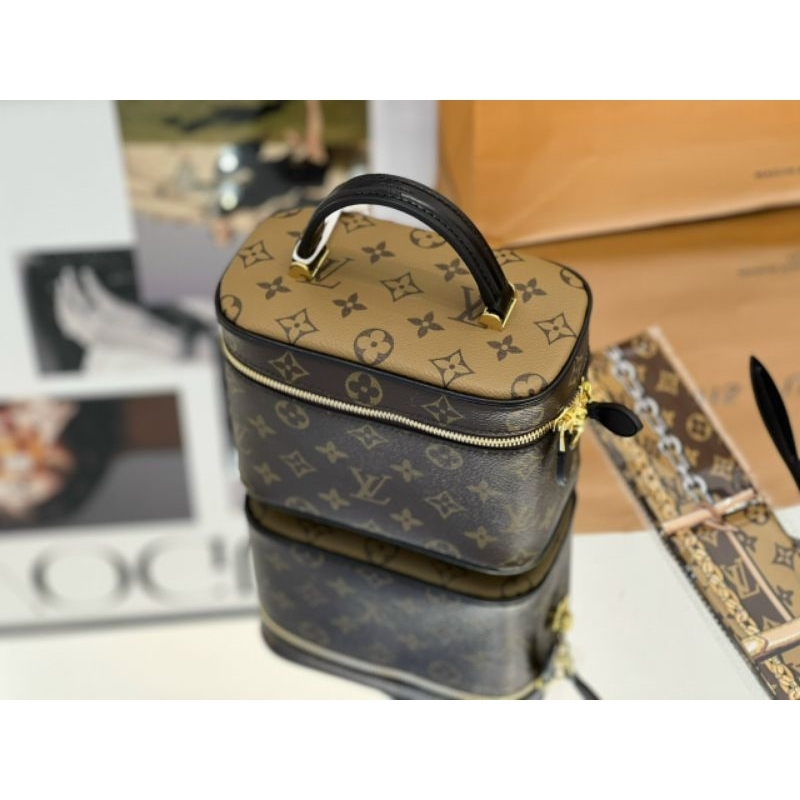 Túi xách nữ cao cấp LV Vanity hàng Super Vip da thật tay cầm làm theo chuẩn hịn sz19cm kèm khăn turban