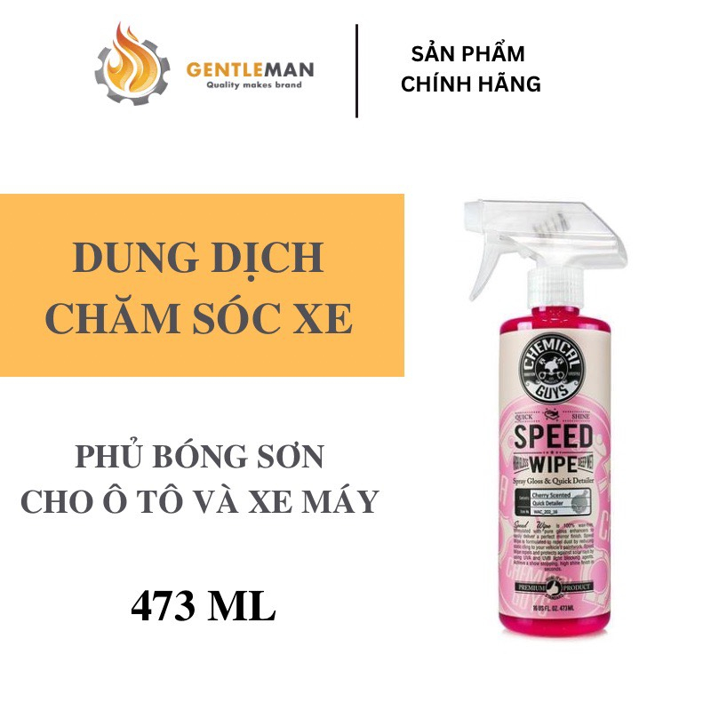 CHEMICAL GUYS SPEED WIPE SPRAY GLOSS & QUICK DETAILER - PHỦ BÓNG NHANH, DƯỠNG BÓNG SƠN, BÓNG DÀN ÁO DUNG TÍCH 473ML