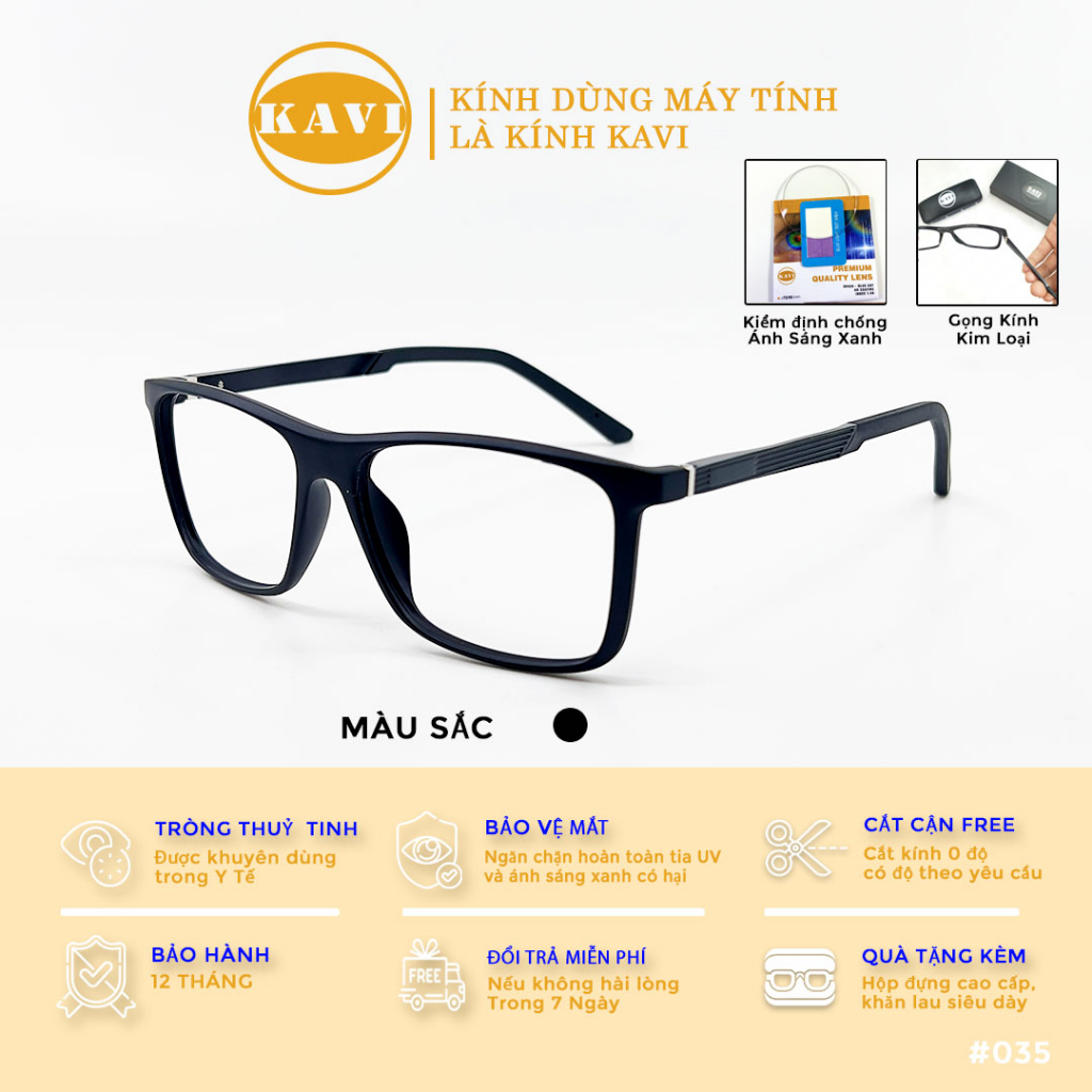 Kính chống nhức mỏi mắt khi làm việc với máy tính, tròng kính chống ánh sáng xanh 0 độ Kavi KV035