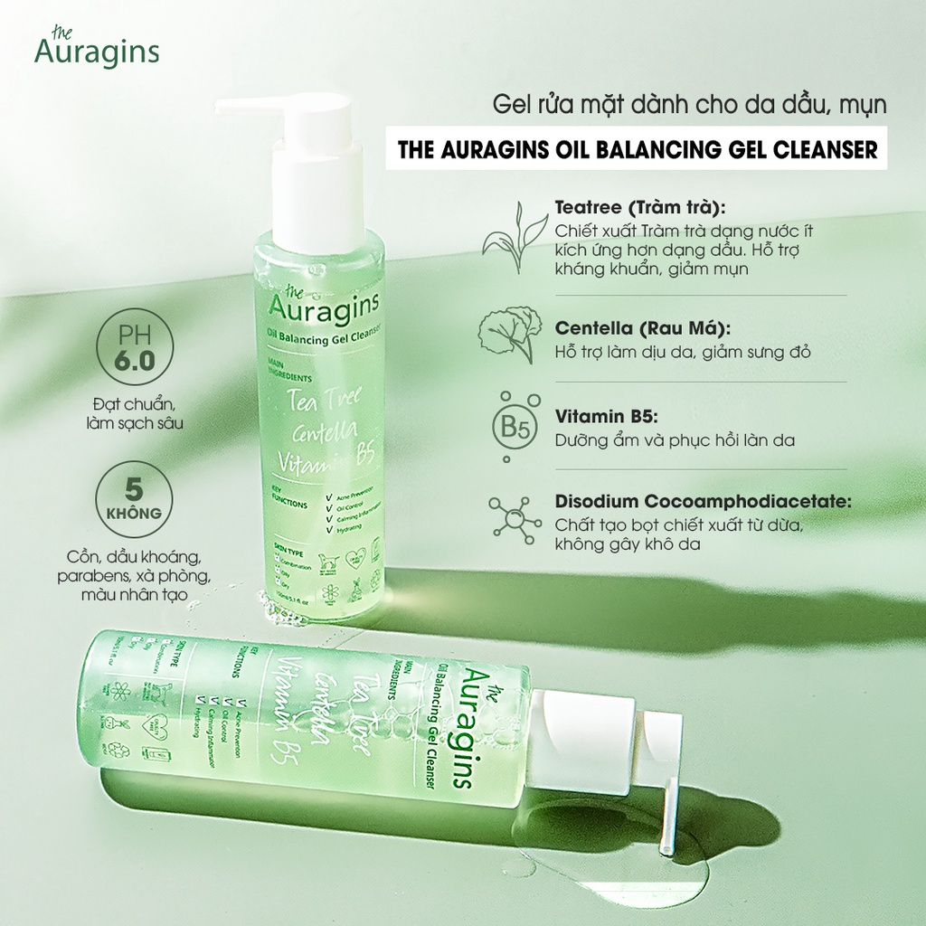 Gel rửa mặt The Auragins Oil Balancing Gel Cleanser làm sạch sâu cho da dầu mụn