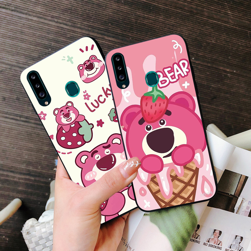 Ốp lưng Samsung a20s in hình gấu dâu siêu cute,dễ thương