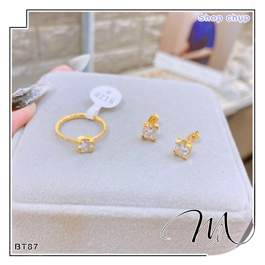 Nhẫn Titan nữ đính đá vuông độc đáo sang trọng bền màu - Măng's House N55