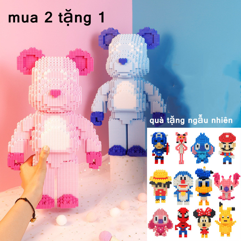 Mua 2 Tặng 1 (Quà Tặng Ngẫu Nhiên) Bạo Lực Mô Hình Gấu Đồ Chơi Lắp Ráp Khối Xây Dựng Gấu Size Lớn 21*11CM