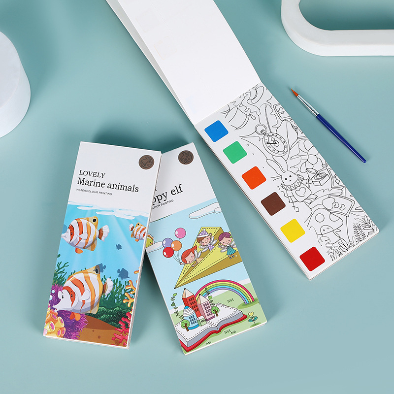 Set 20 Tờ Sách Tô Màu Nước Kèm Cọ Vẽ Tranh Diy Cho Bé, Tranh tô màu nước