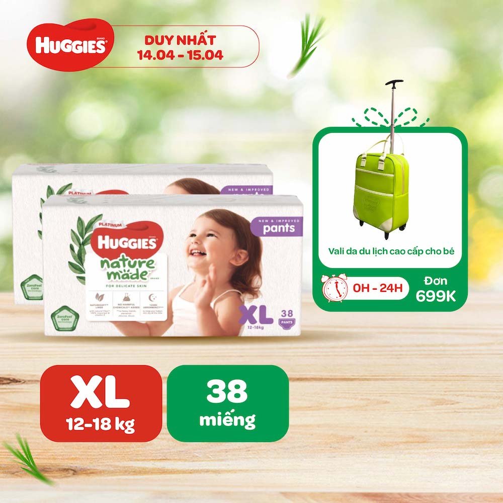 Combo 2 Tã Quần Huggies Platinum Nature Made XL38