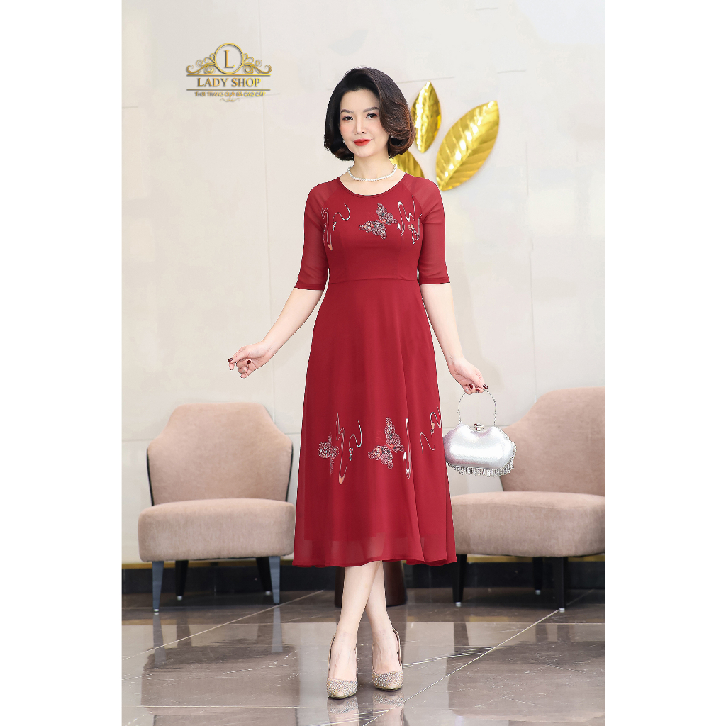 Đầm voan họa tiết Ladyshop thời trang trung niên cao cấp T144