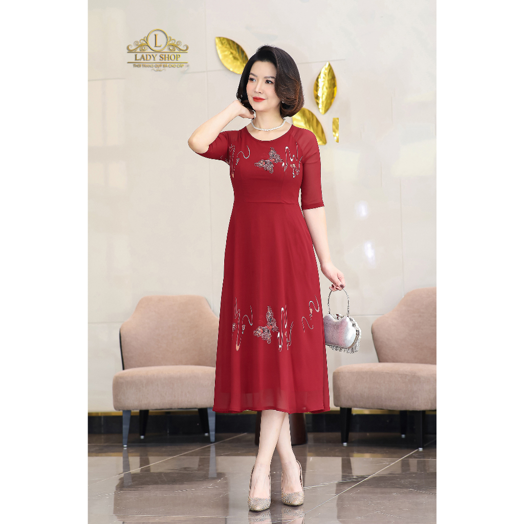 Đầm voan họa tiết Ladyshop thời trang trung niên cao cấp T144