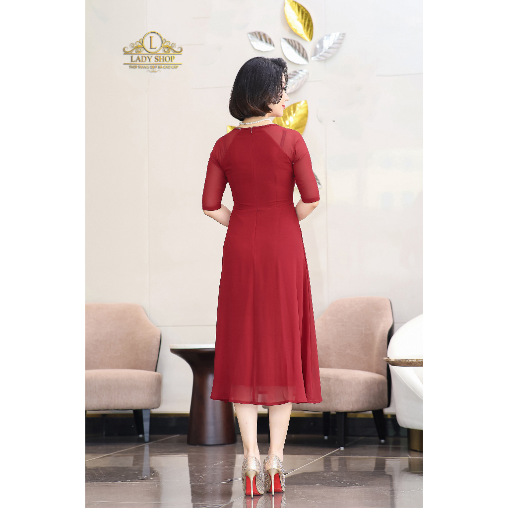 Đầm voan họa tiết Ladyshop thời trang trung niên cao cấp T144