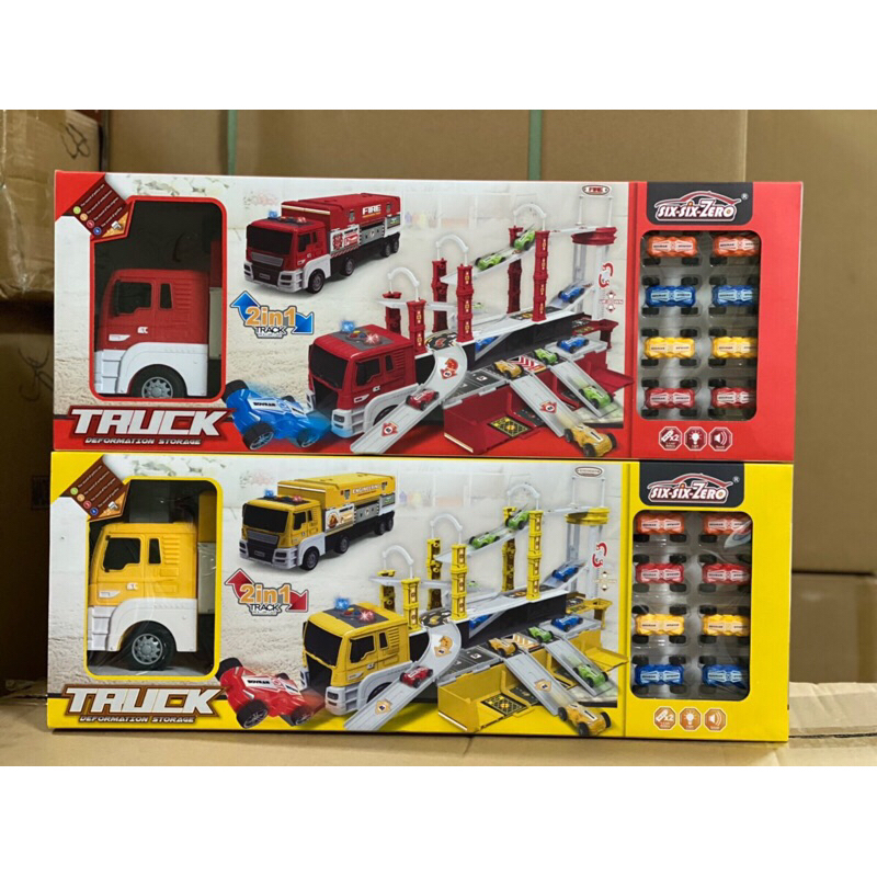 Bộ xe ô tô đa năng kèm 8 xe con Chạy pin Chủ đề cứu hoả và công trường