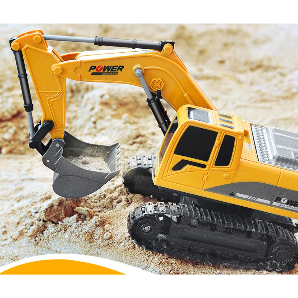 Máy xúc xe múc điều khiển từ xa pin sạc bánh xích, Đồ chơi xe công trình điều khiển từ xa cho bé