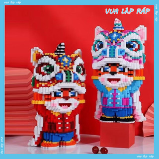 Mô hình lắp ráp hổ đầu lân sắc màu cực đẹp cao 35cm Đồ chơi lắp ráp trí tuệ