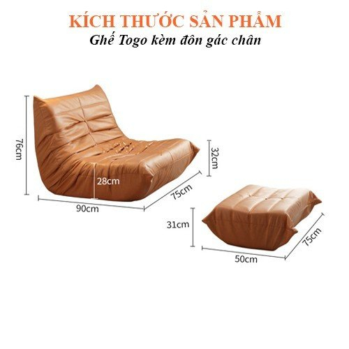 Ghế Lười Sofa, Ghế Lười Thư Giãn Togo Armchair Nhiều Màu Phong Cách Bắc Âu - Chất Liệu Da PU Cao Cấp - Tặng Kèm Đôn | BigBuy360 - bigbuy360.vn
