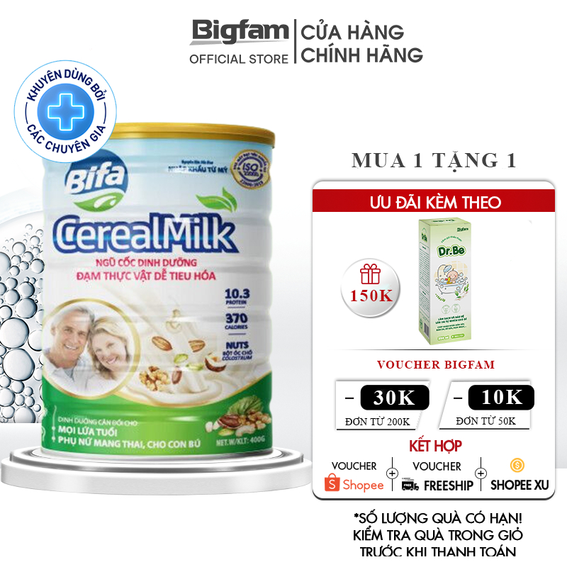 Sữa bột hạt bổ sung dinh dưỡng cho trẻ từ 2 tuổi và phụ nữ mang thai Bigfam Bifa Cereal Milk - 400g