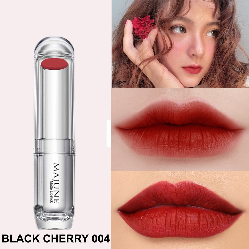 Son lì mịn môi thiên nhiên MAJUNE 3.5g màu 004 BLACK CHERRY mềm mịn và lâu trôi