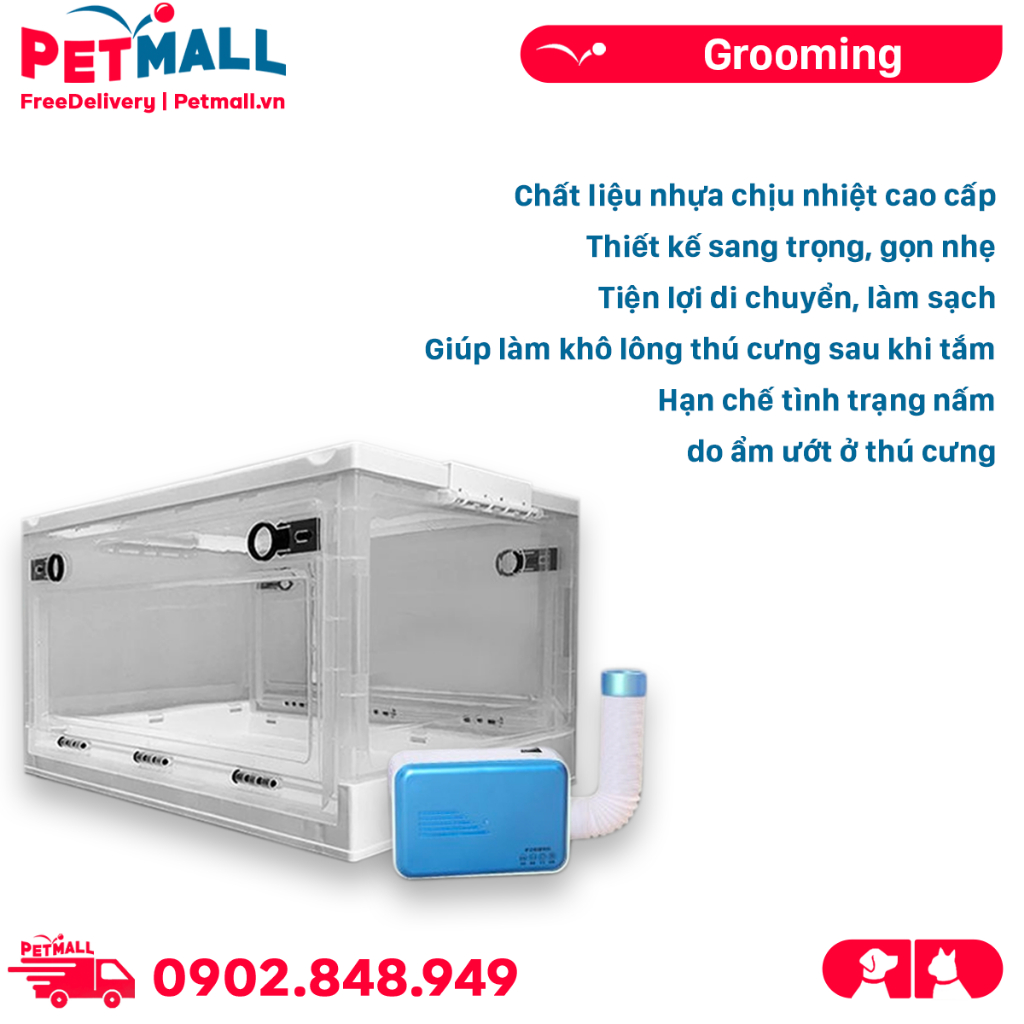 Bộ hộp và máy sấy lông SONICE Pet Hair Dryer Size L 42.5x35.5x61.5cm - Hỗ trợ làm khô lông an toàn sau khi tắm Petmall